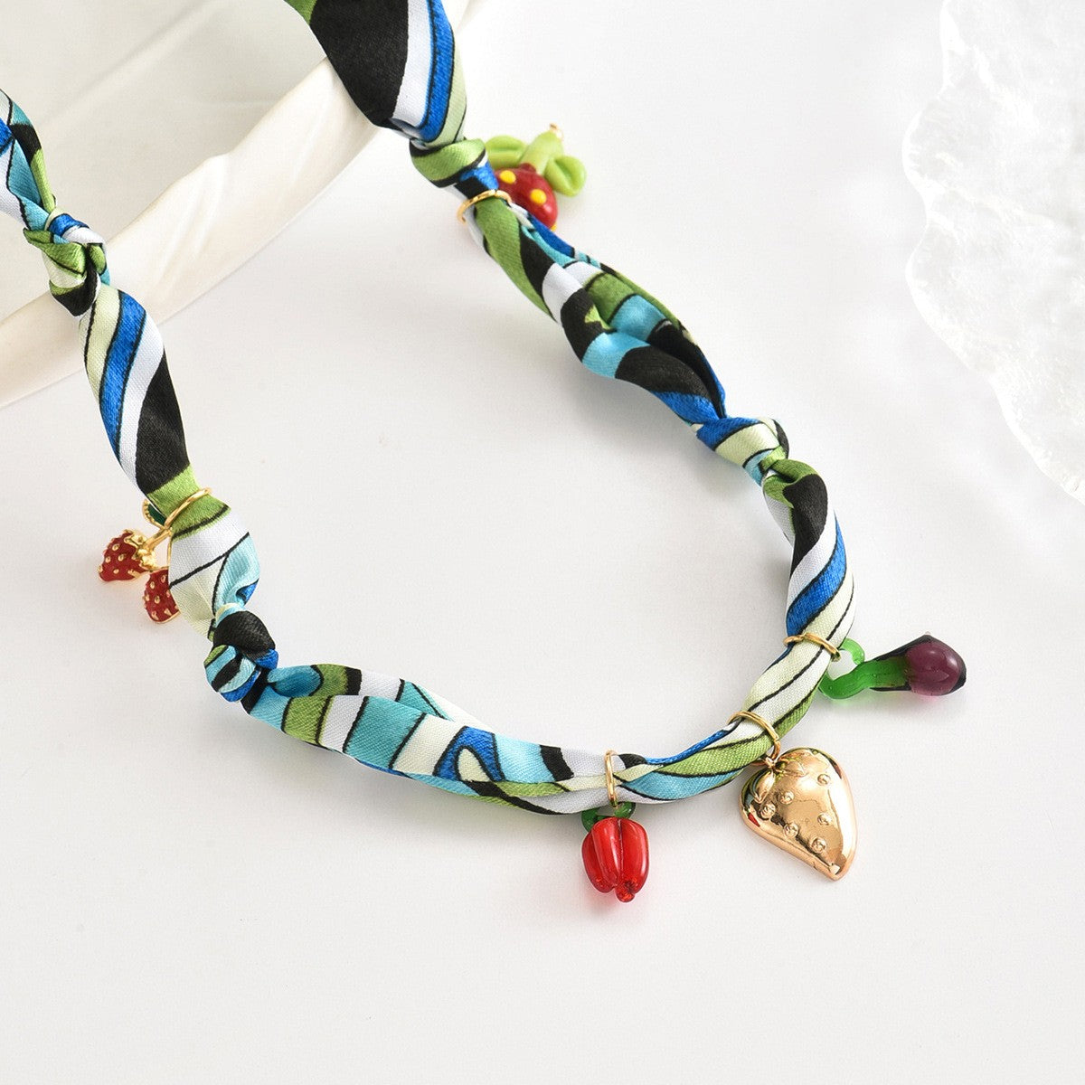 Floral Charm Ribbon Necklace