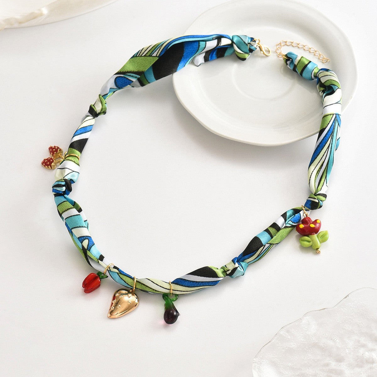Floral Charm Ribbon Necklace