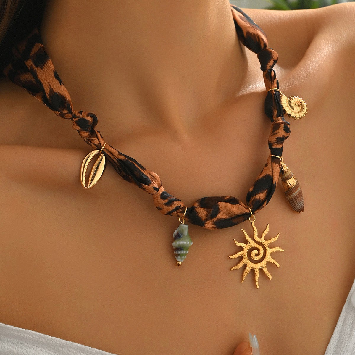 Floral Charm Ribbon Necklace