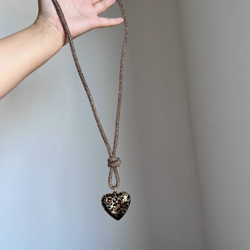 Leopard Heart Rope Knot Necklace