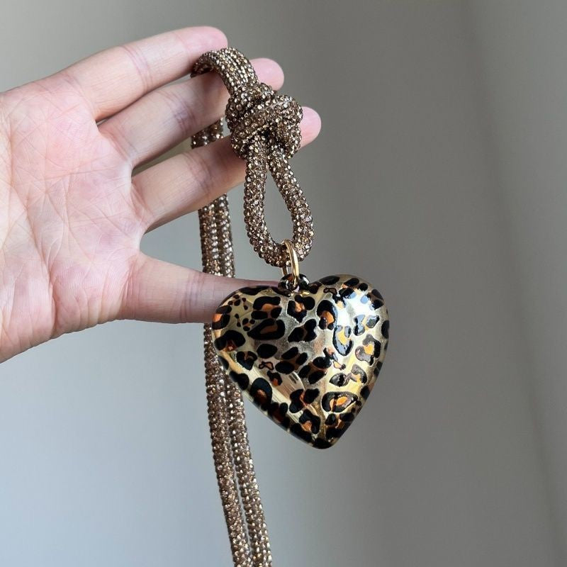 Leopard Heart Rope Knot Necklace