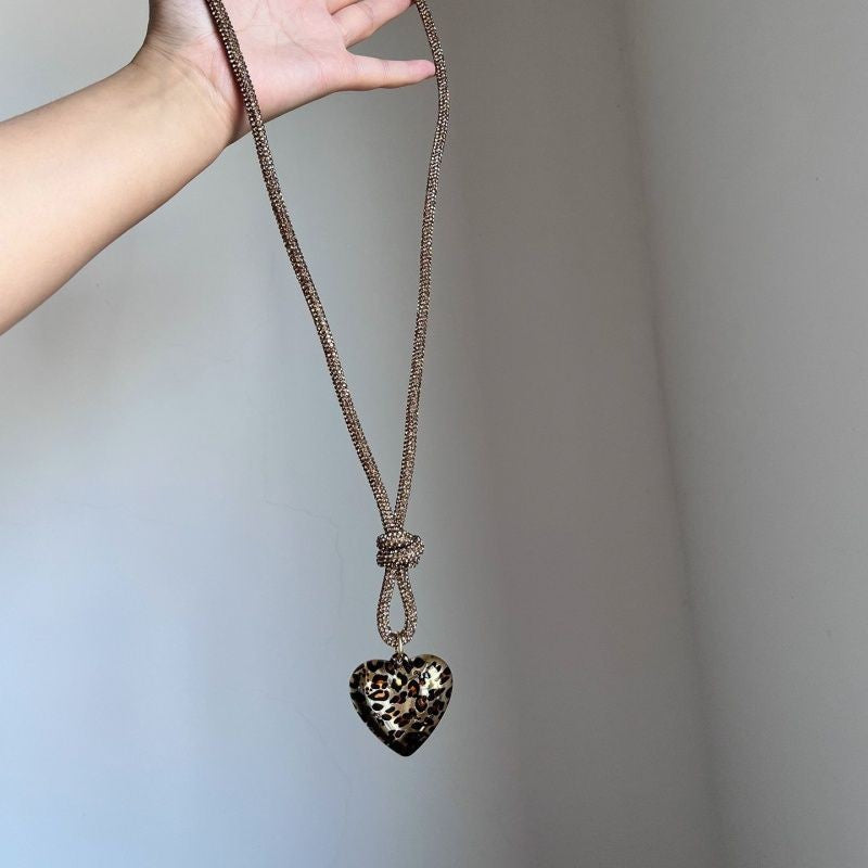 Leopard Heart Rope Knot Necklace
