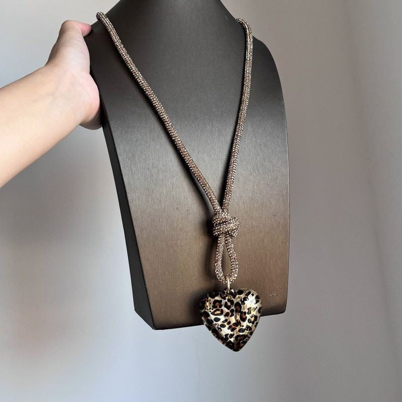 Leopard Heart Rope Knot Necklace