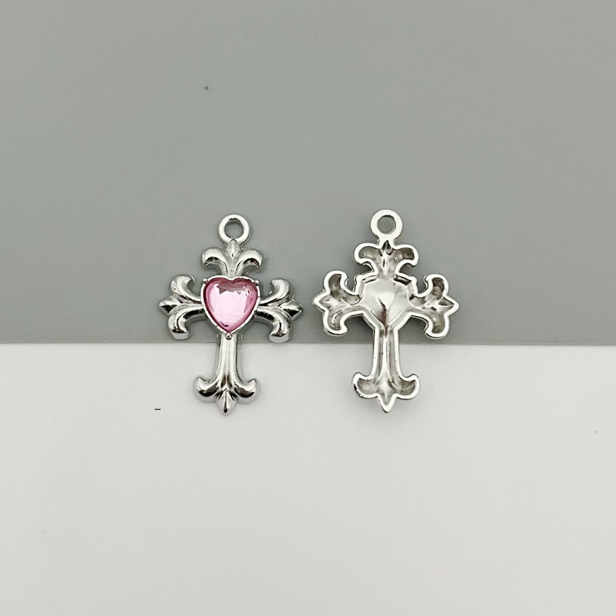 Fleur-de-Lis Heart Cross Charm