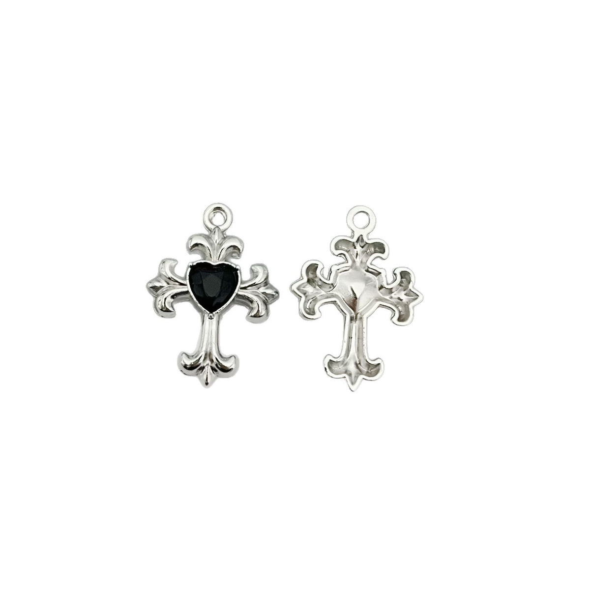 Fleur-de-Lis Heart Cross Charm