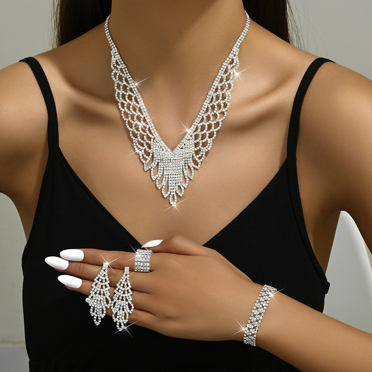 Rhinestone Fan Lattice Jewelry Set