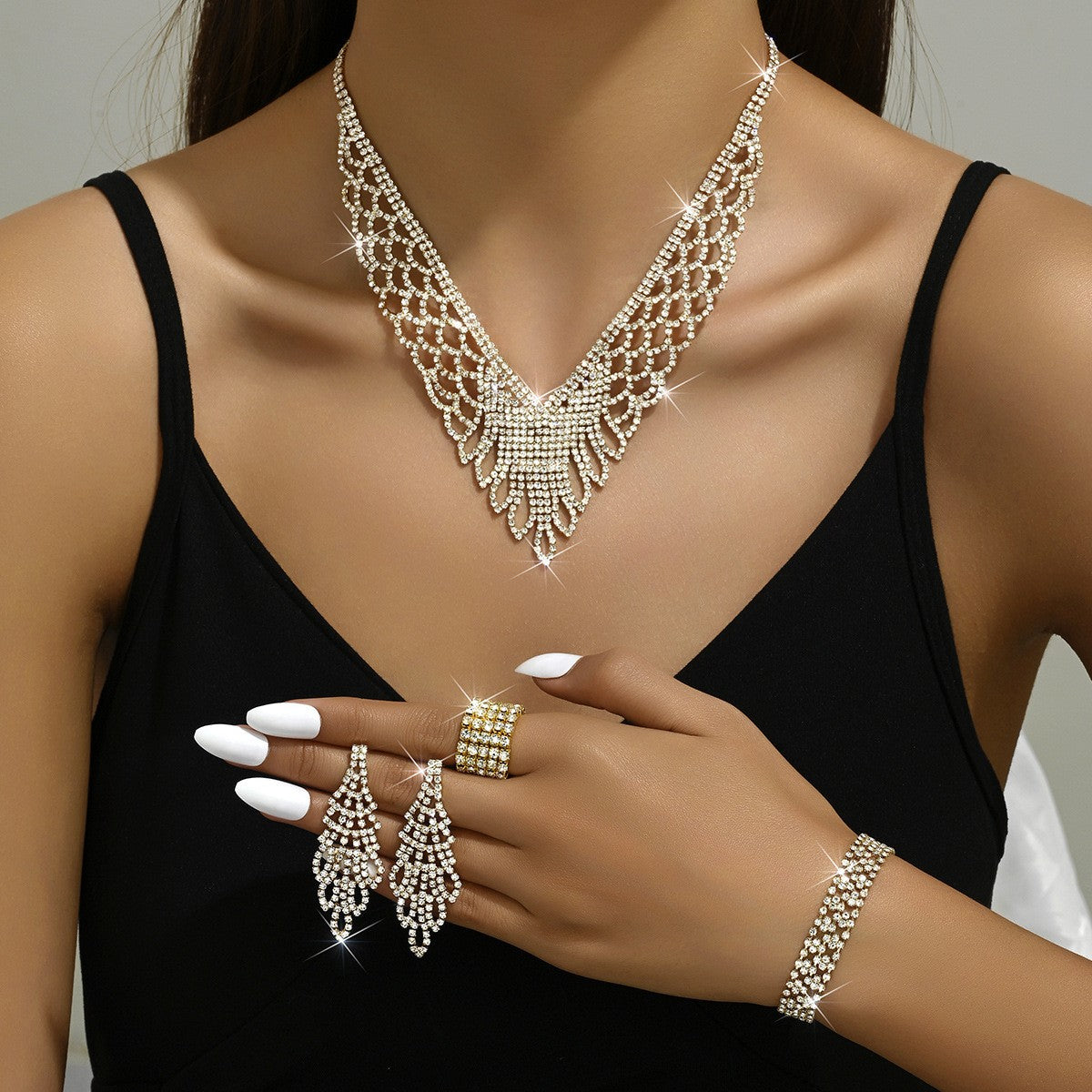 Rhinestone Fan Lattice Jewelry Set
