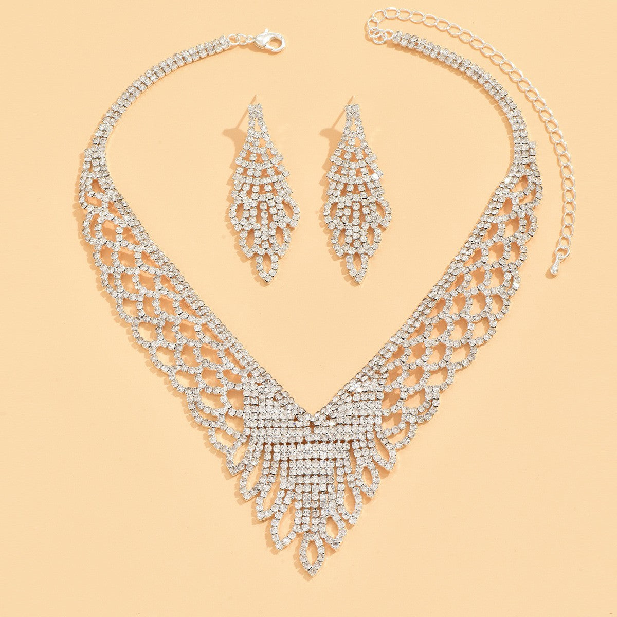 Rhinestone Fan Lattice Jewelry Set