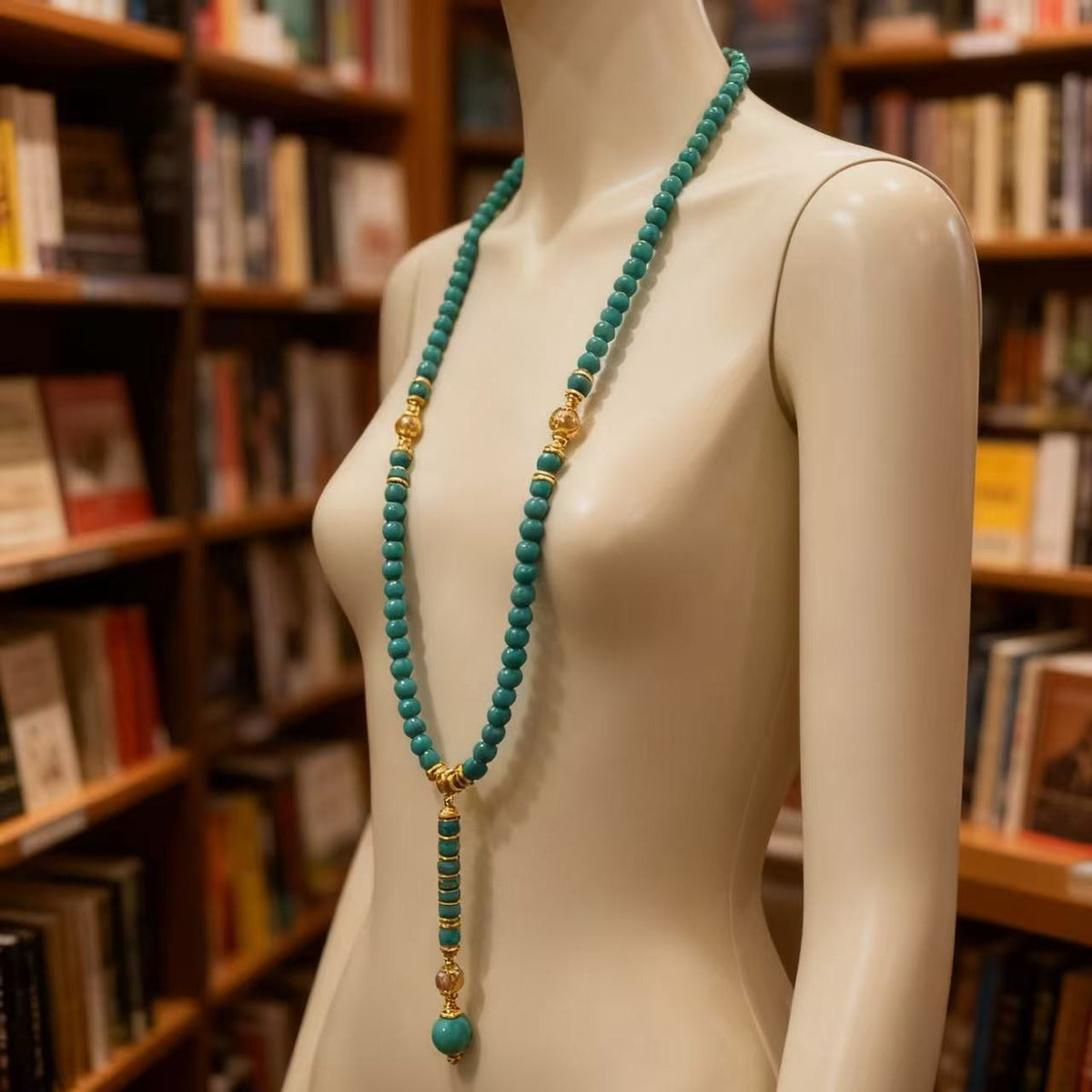 Turquoise Bead Tassel Necklace