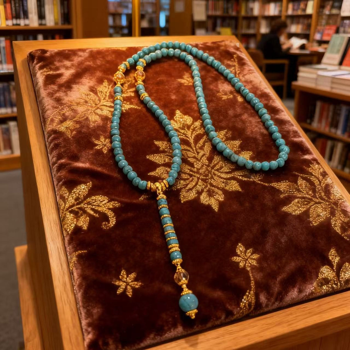 Turquoise Bead Tassel Necklace