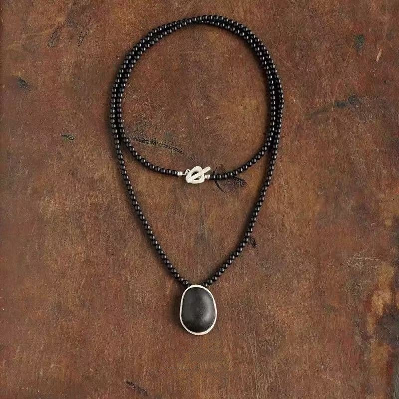 Oval Wood Pendant Necklace