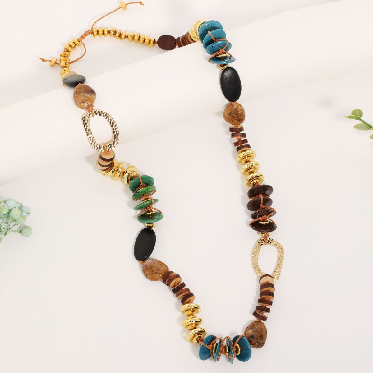 Mixed Stone & Wood Long Necklace