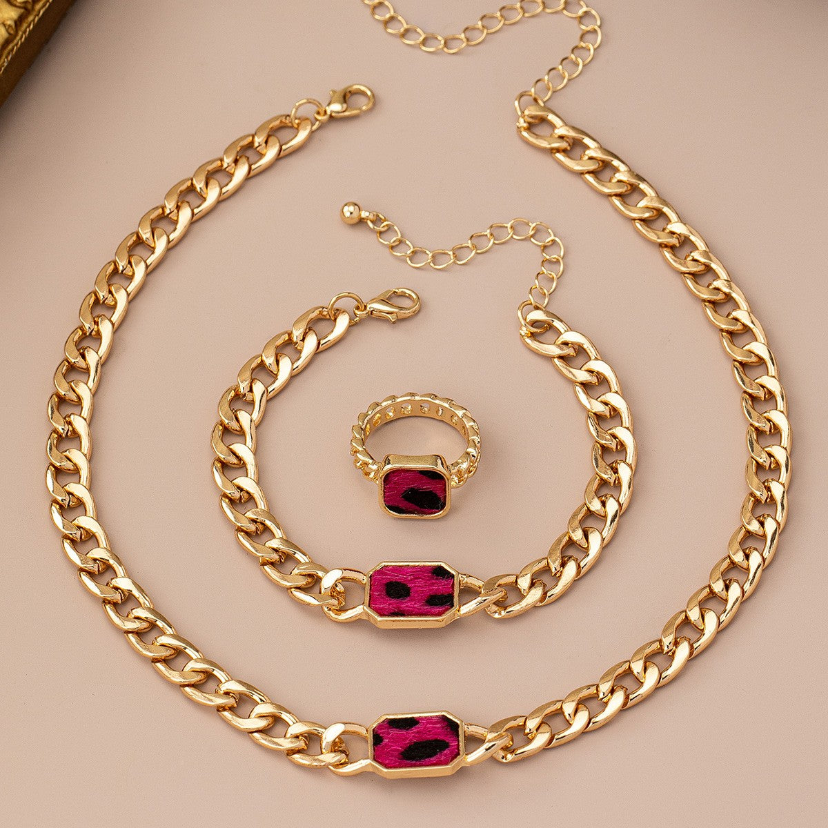 Magenta Octagon Link Jewelry Set