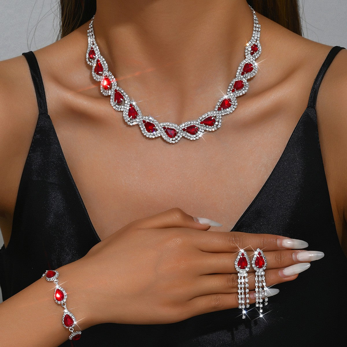 3-Piece Teardrop Crystal Jewelry Set