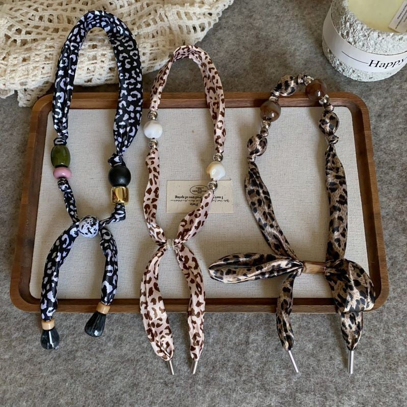 Leopard Print Bead Scarf Necklace