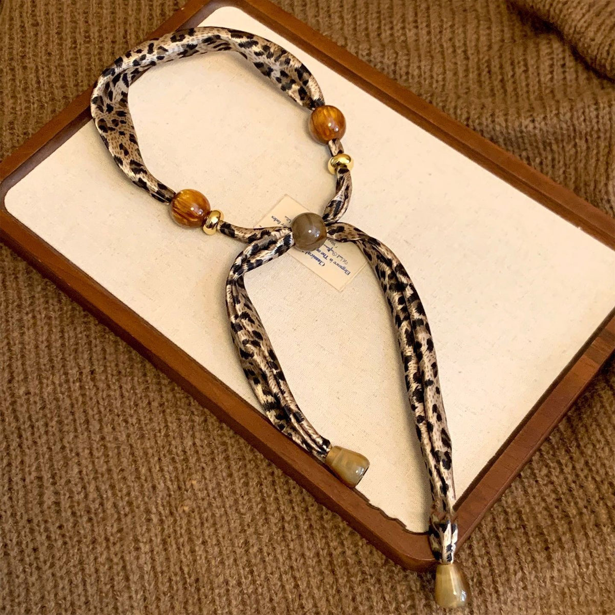 Leopard Print Bead Scarf Necklace
