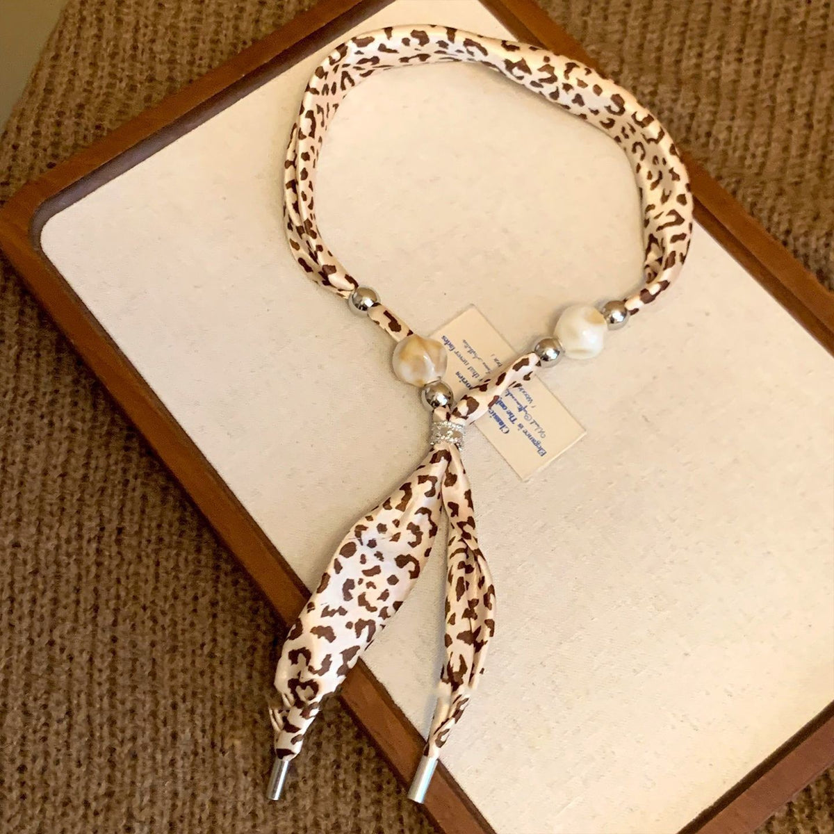 Leopard Print Bead Scarf Necklace
