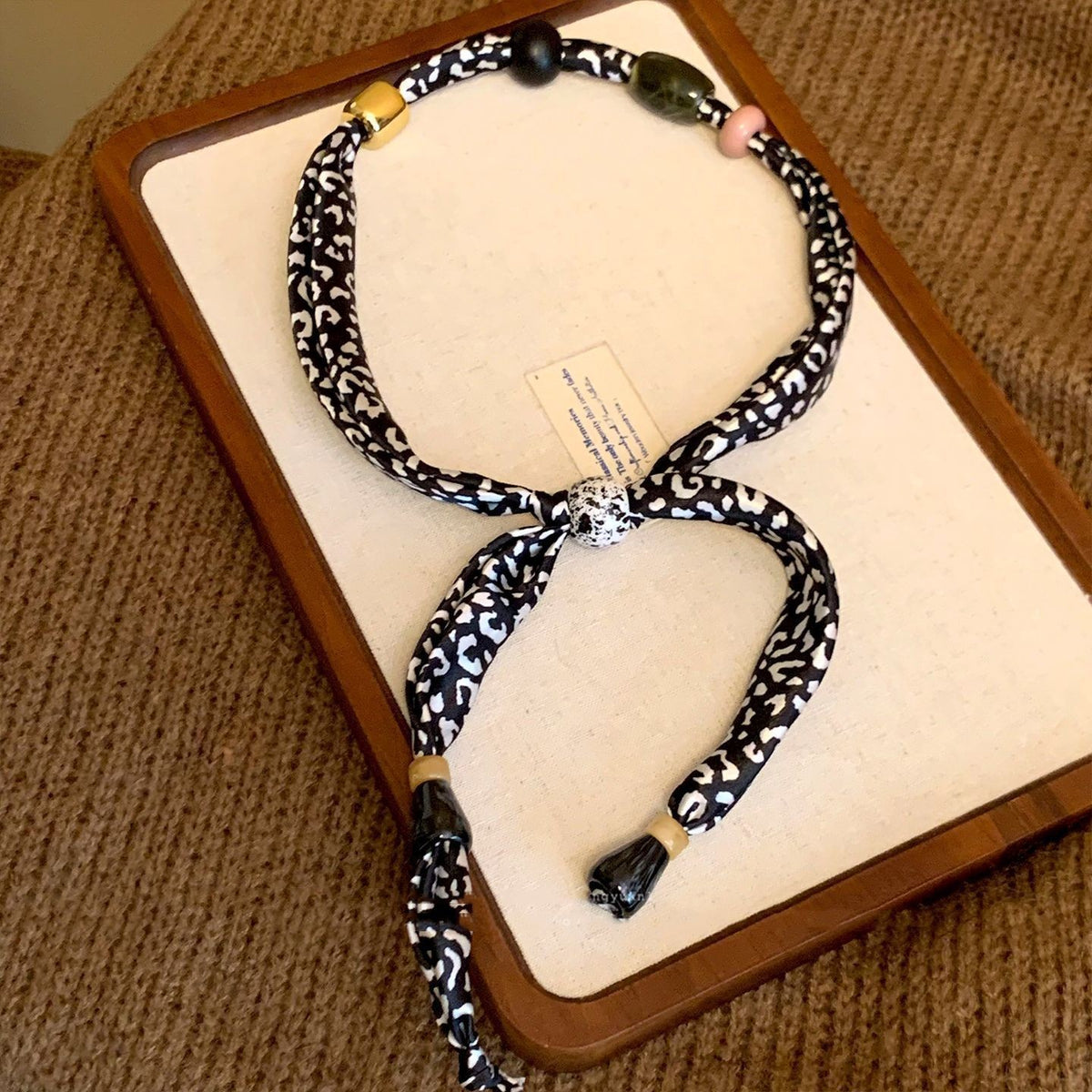 Leopard Print Bead Scarf Necklace