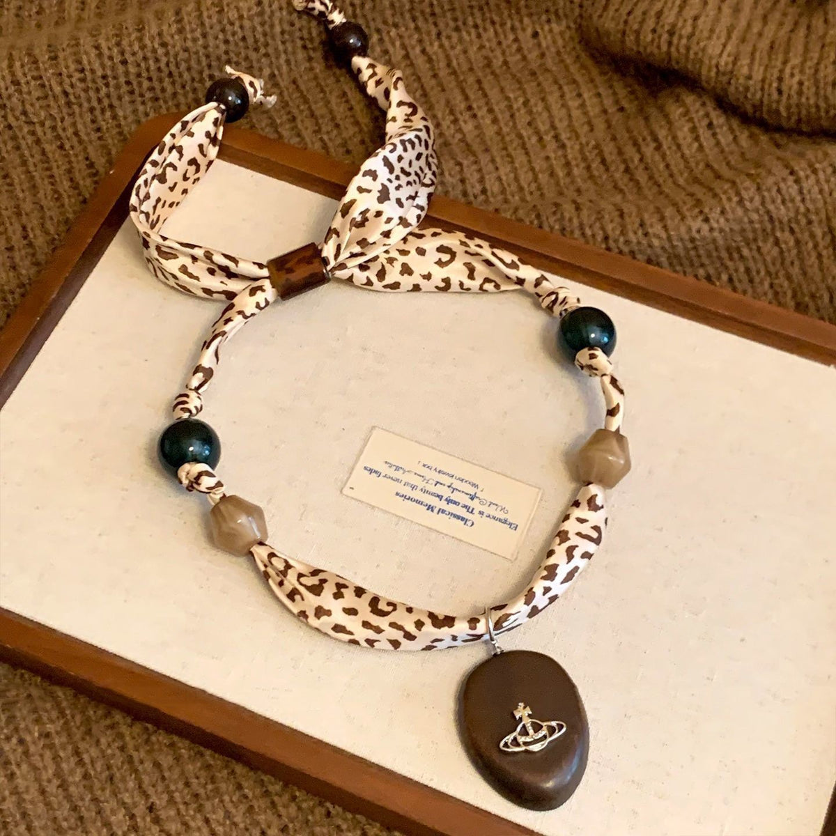 Leopard Print Bead Scarf Necklace