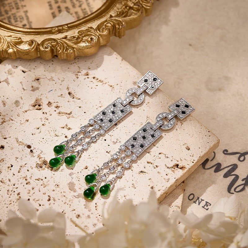 Green Teardrop Tassel Earrings