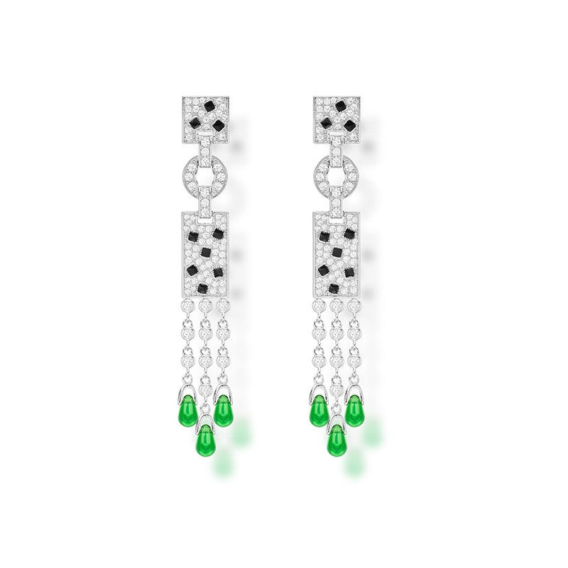 Green Teardrop Tassel Earrings