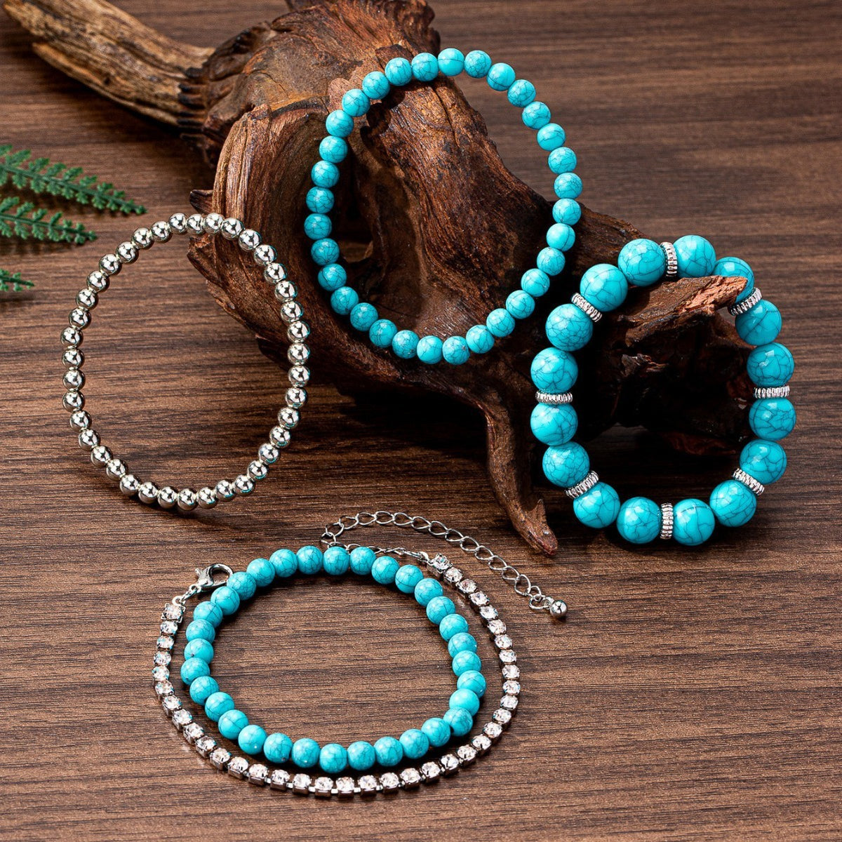 Turquoise & Crystal Bead Stack Bracelet Set