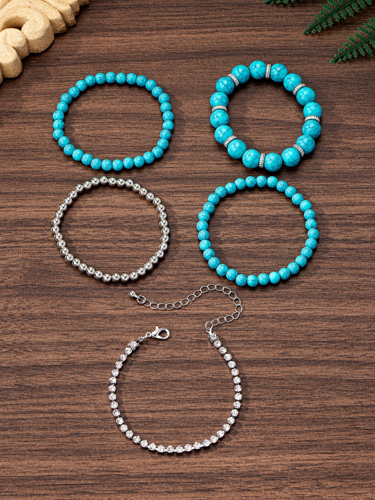 Turquoise & Crystal Bead Stack Bracelet Set