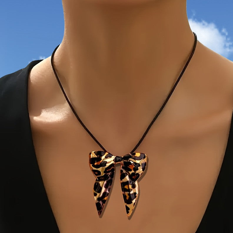 Leopard Print Bow Necklace & Earring Set