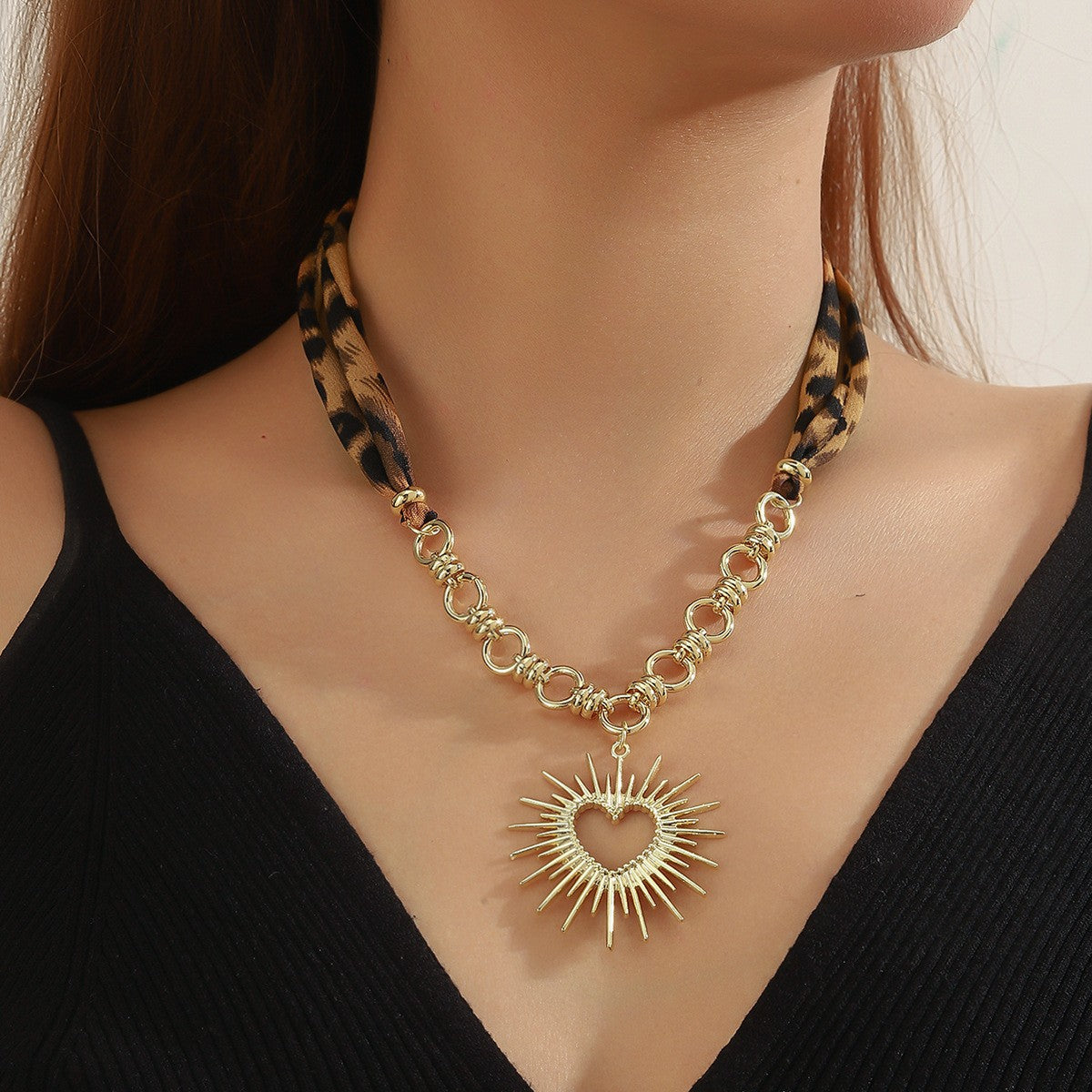 Leopard Print Scarf Heart Necklace