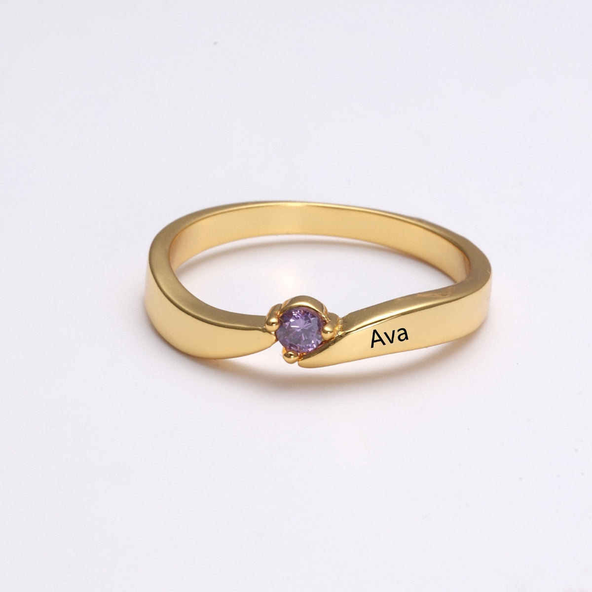 Personalized Name & Stone Bypass Ring