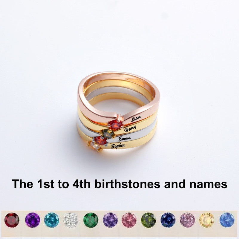 Personalized Name & Stone Bypass Ring