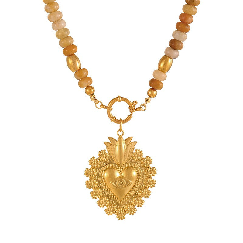Sun & Sacred Heart Beaded Necklace