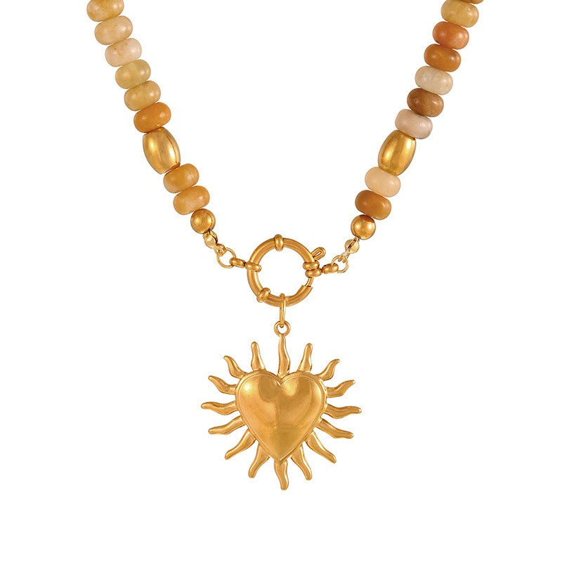 Sun & Sacred Heart Beaded Necklace
