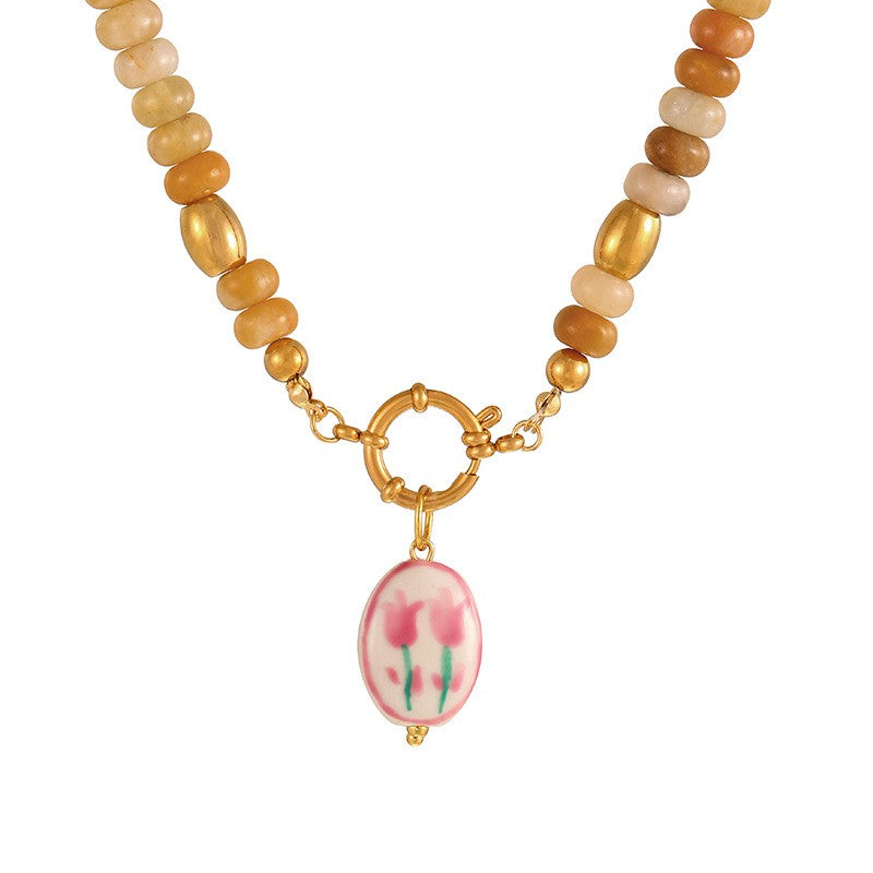 Sun & Sacred Heart Beaded Necklace