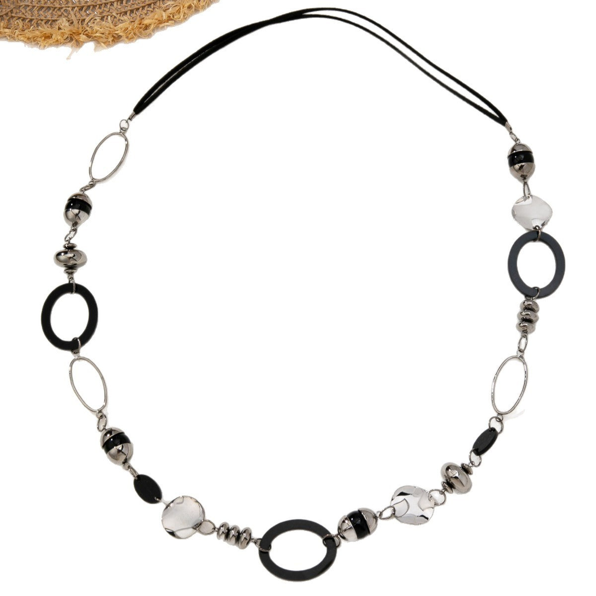 Black Oval & Silver Link Necklace