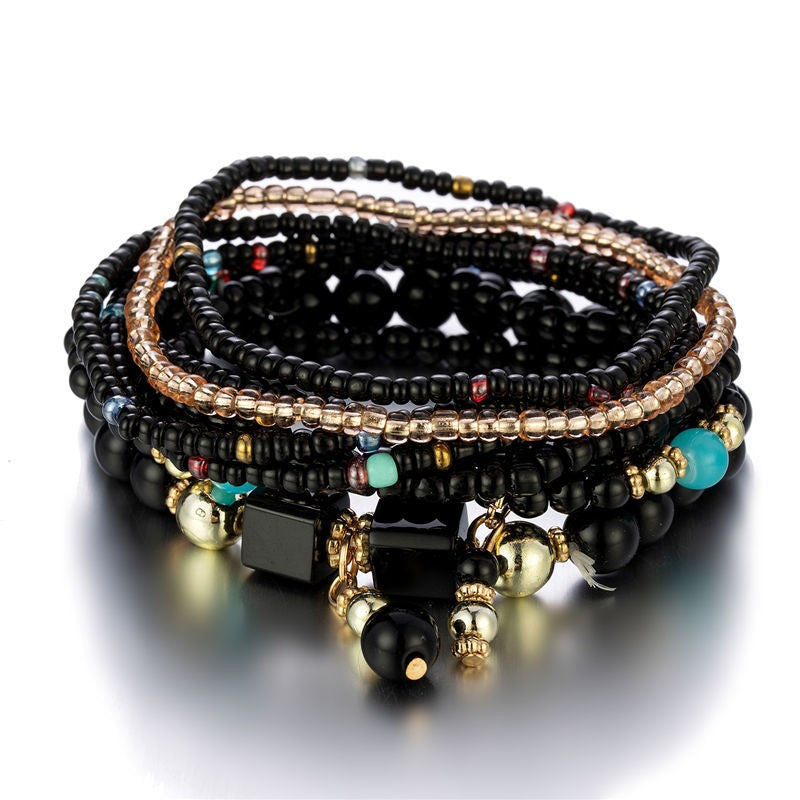 Bohemian Bead Layered Bracelet Set