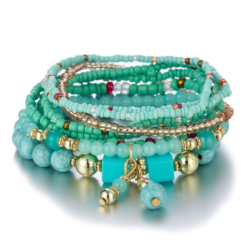 Bohemian Bead Layered Bracelet Set