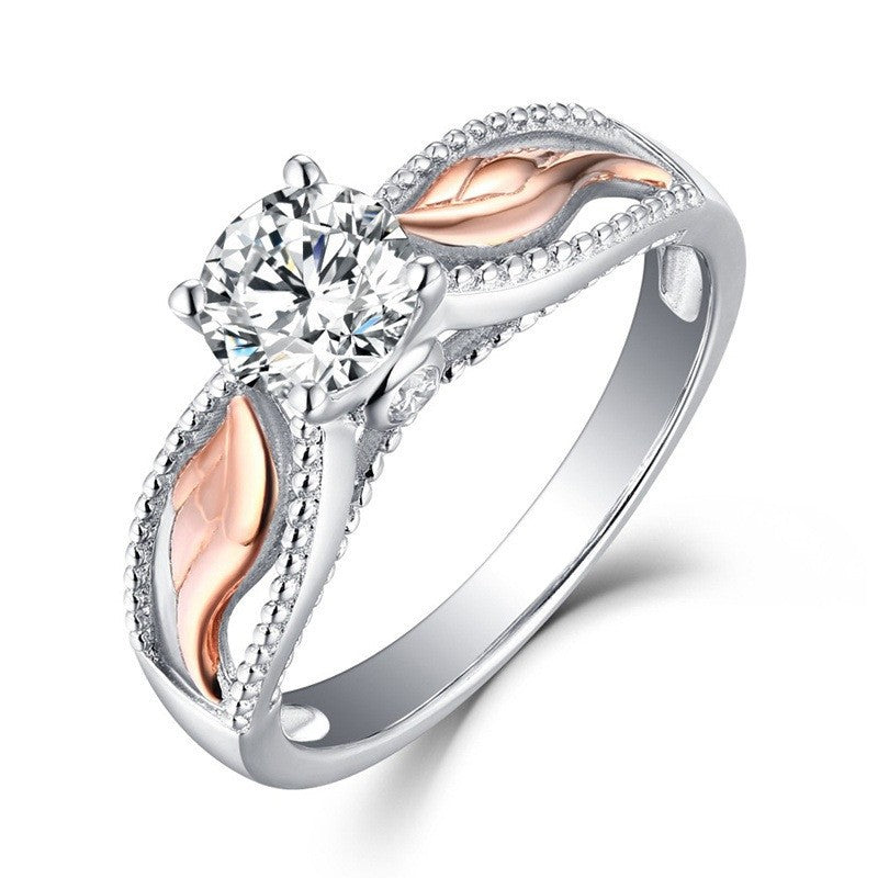Two-Tone Crystal Angel Wing Ring