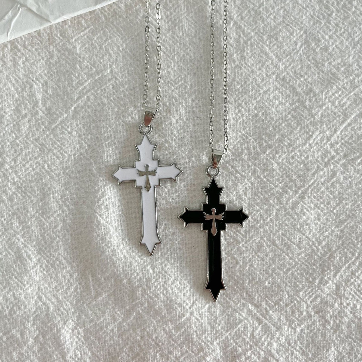 Enamel Cross Inlay Pendant Necklace