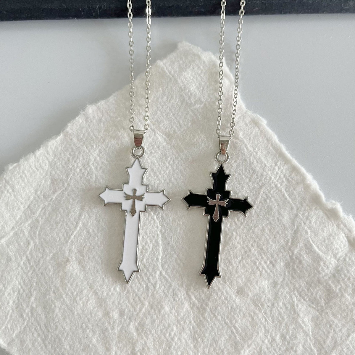 Enamel Cross Inlay Pendant Necklace