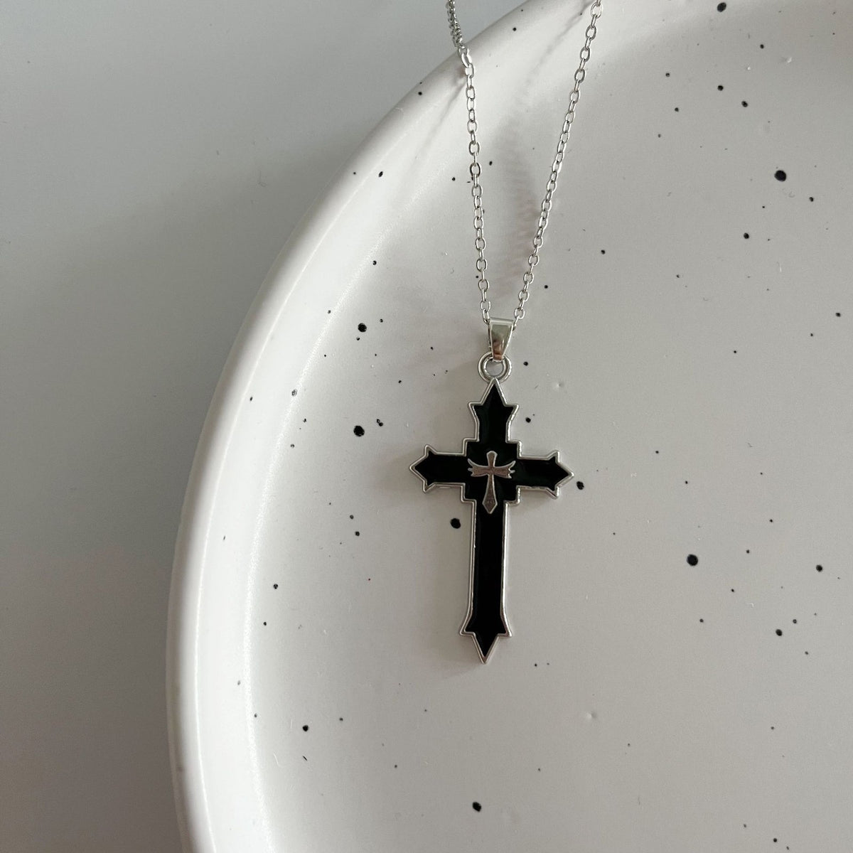 Enamel Cross Inlay Pendant Necklace