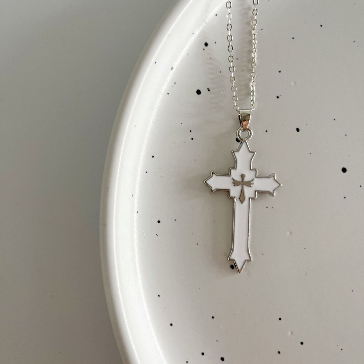 Enamel Cross Inlay Pendant Necklace