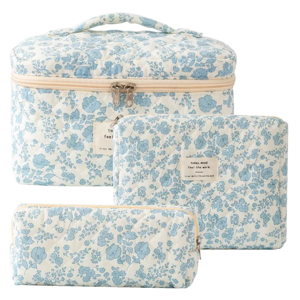 3pc Quilted Makeup Bag Set