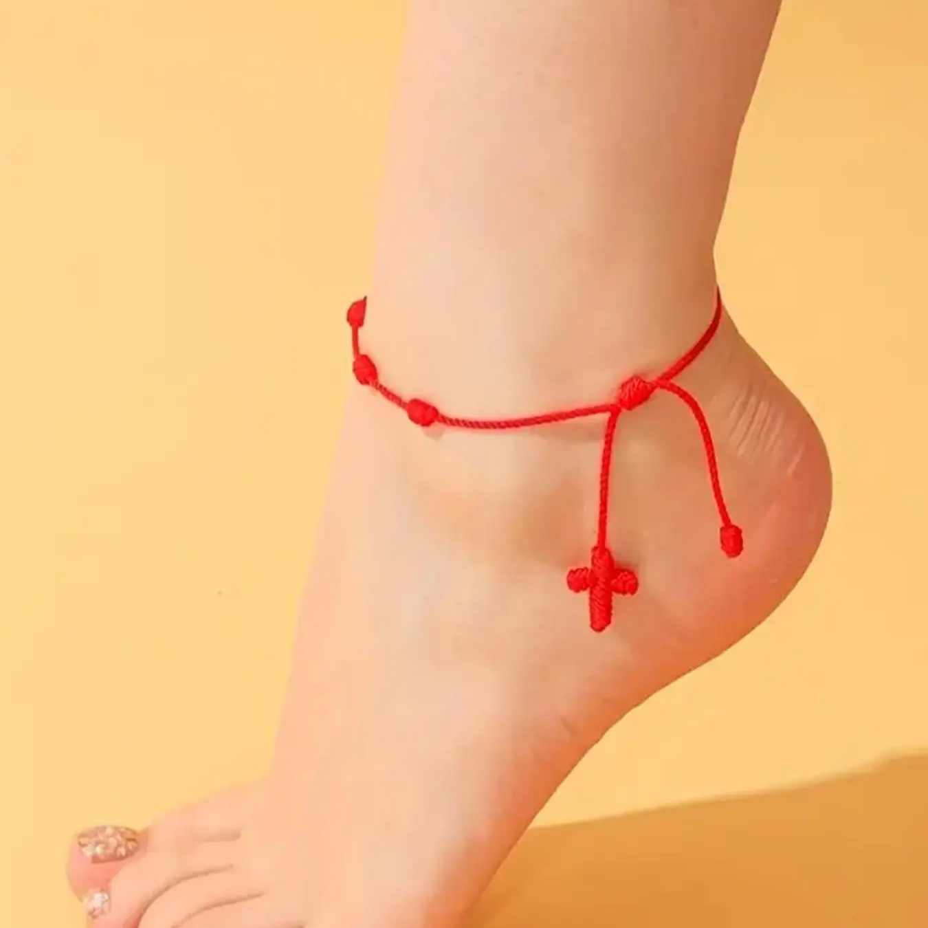 Braided Red Cross Anklet