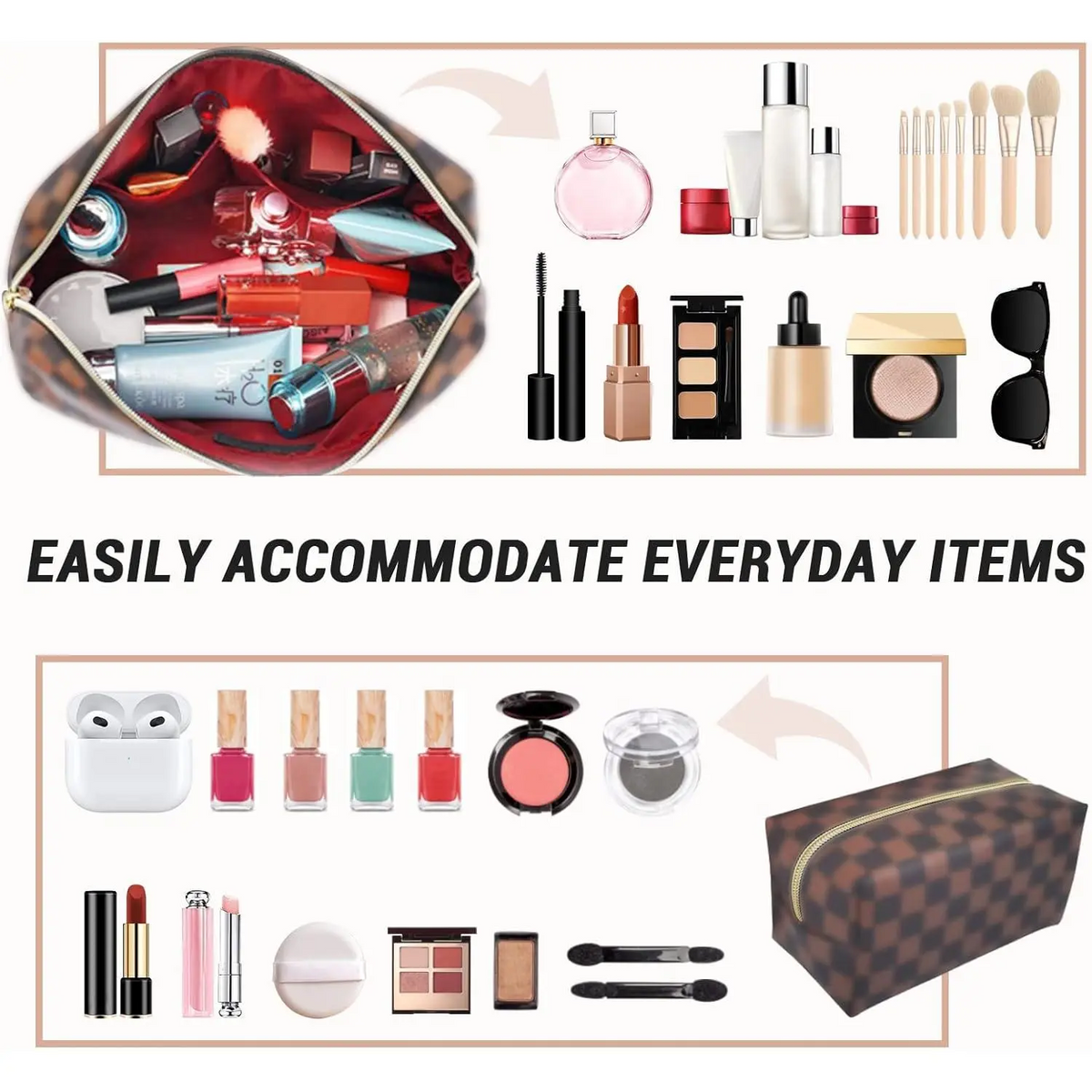 2pc Classic Leather Makeup Bag Set