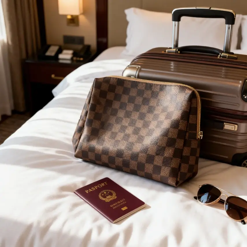 2pc Classic Leather Makeup Bag Set