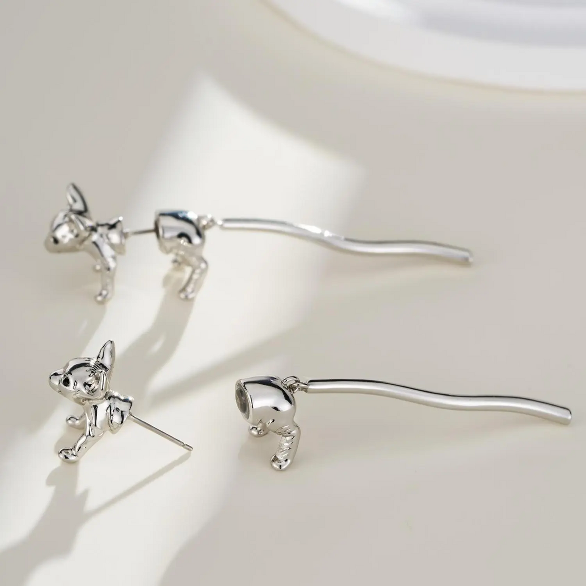 Long Tail Cat Stud Earrings