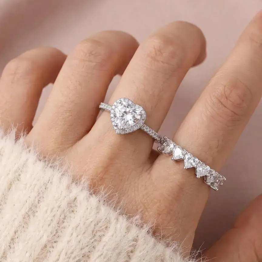2pc Elegant Heart Ring Set