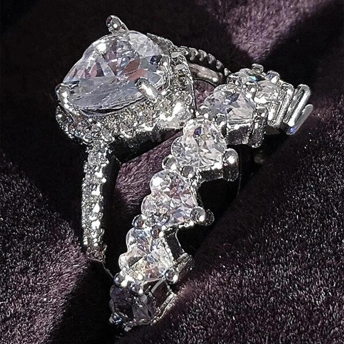 2pc Elegant Heart Ring Set