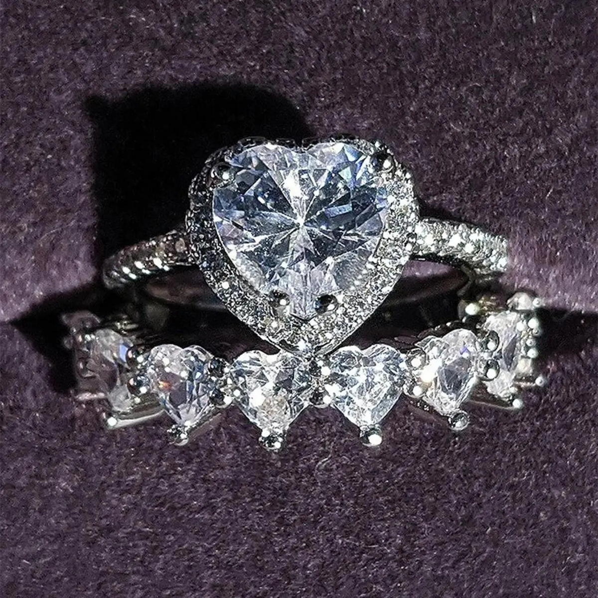 2pc Elegant Heart Ring Set